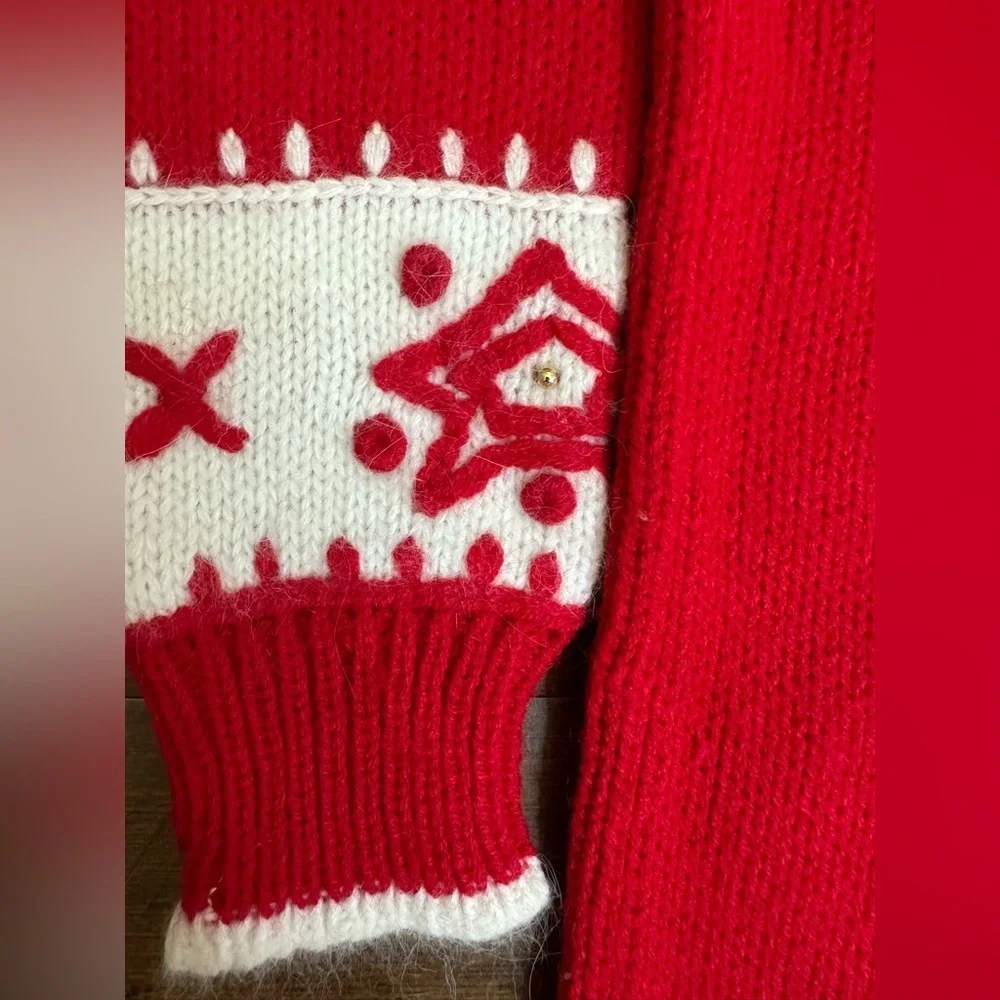Vintage Dana Scott Mock‎ Neck Sweater Red embroidered Wool, Angora Size Medium - Picture 6 of 7